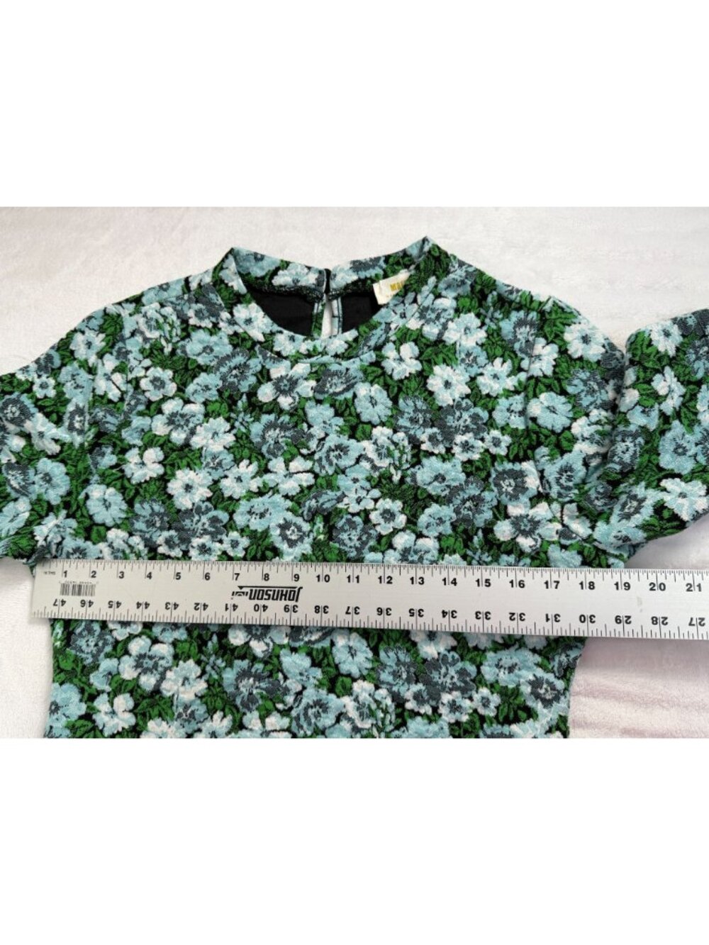 Anthropologie Maeve Womens Short Sleeve Mock-Neck Jacquard Top Large Green Blue - Picture 8 of 9